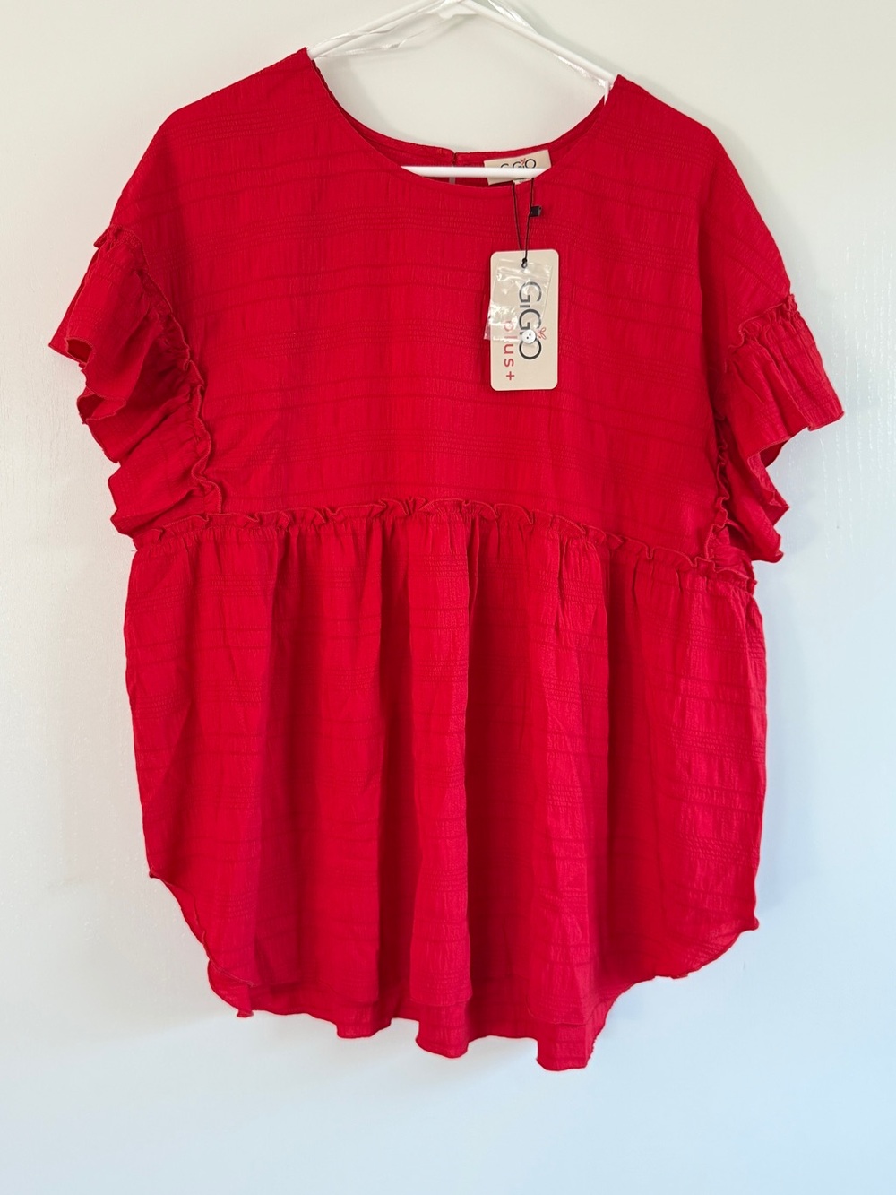 Gigio Red Ruffle Sleeve Peplum Top Plus XL